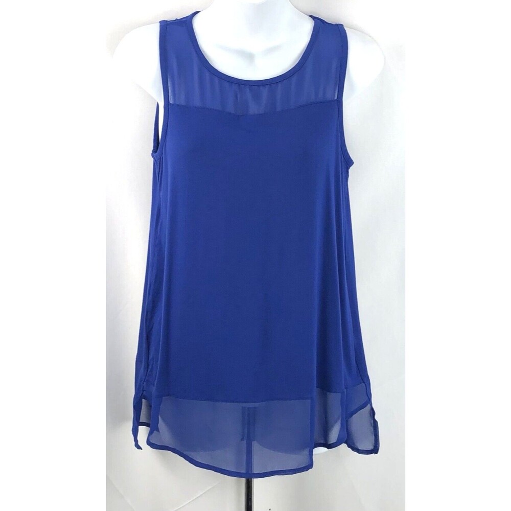 Vince Camuto Sleeveless Top XS Blue Flowy Chiffon Scoop Asymmetrical dainty